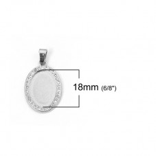 Support Pendentif Strass Argenté pour Cabochon Ovale 13x18mm