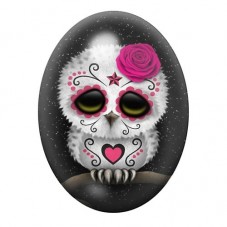 Cabochon en Verre Illustré Hibou Calavera à la Rose Rose 13x18, 18x25 ou 30x40mm pour la création de bijoux fantaisie - DIY