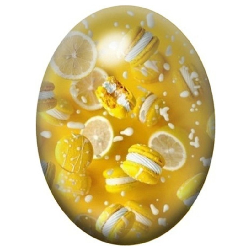 Cabochon en Verre Illustré Macarons au Citron sur Fond Jaune 13x18, 18x25 ou 30x40mm