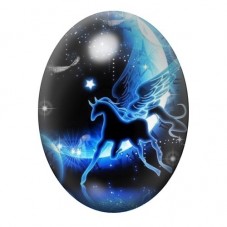 Cabochon en Verre Illustré Cheval Ailé Bleu sous les Étoiles 13x18, 18x25 ou 30x40mm pour la création de bijoux fantaisie - DIY