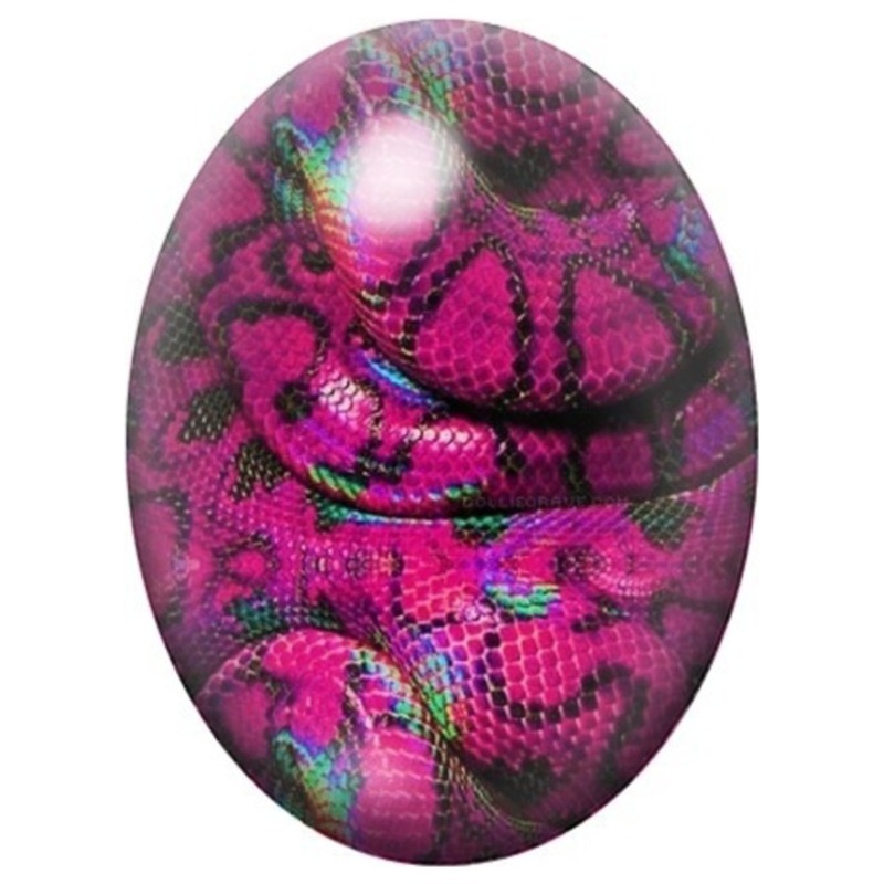 Cabochon en Verre Illustré Serpent sur Dentelle Rose 13x18, 18x25 ou 30x40mm