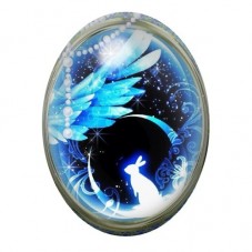 Cabochon en Verre Illustré Lapin Ailé sous la Lune 13x18, 18x25 ou 30x40mm pour la création de bijoux fantaisie - DIY