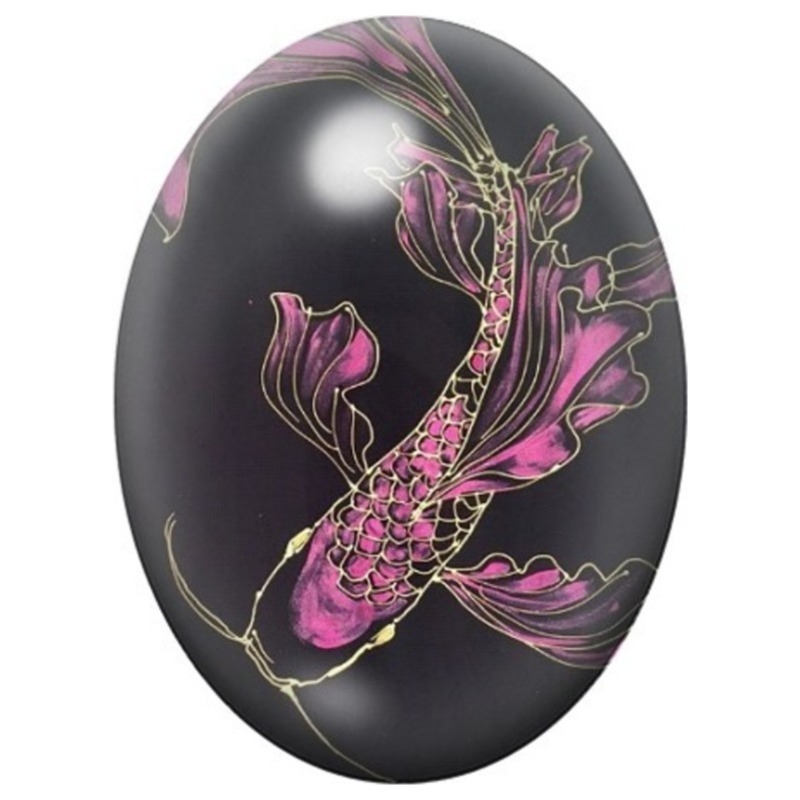 Cabochon en Verre Illustré Carpe Koï Rose sur Fond Noir 13x18, 18x25 ou 30x40mm