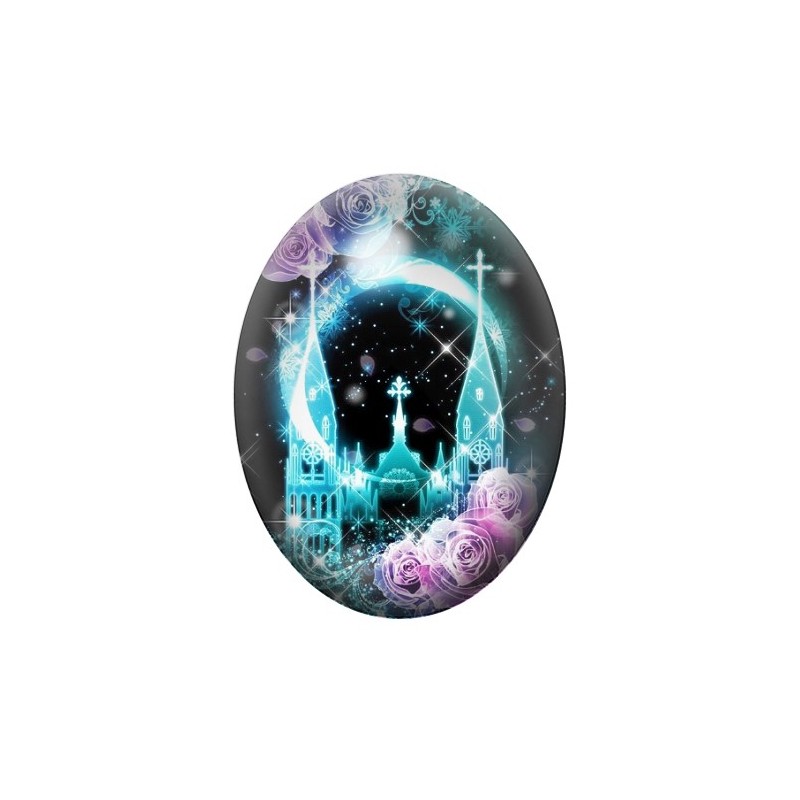 Cabochon en Verre Illustré Cathédrale Féérique 13x18, 18x25 ou 30x40mm