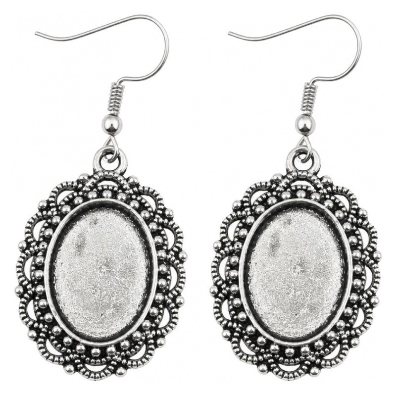 1 Paire de Supports Boucles d'Oreilles Crochets Argentés pour Cabochon Ovale 13x18mm