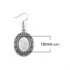 1 Paire de Supports Boucles d'Oreilles Crochets Argentés pour Cabochon Ovale 13x18mm