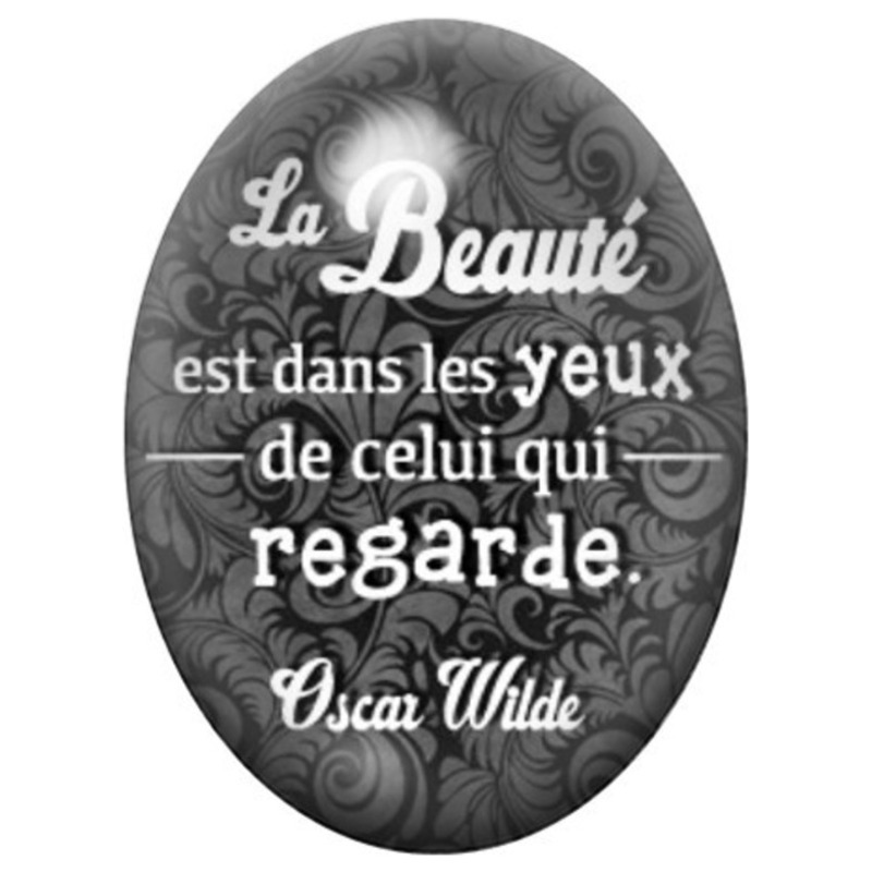Cabochon en Verre Illustré Citation La Beauté d’Oscar Wilde 13x18, 18x25 ou 30x40mm