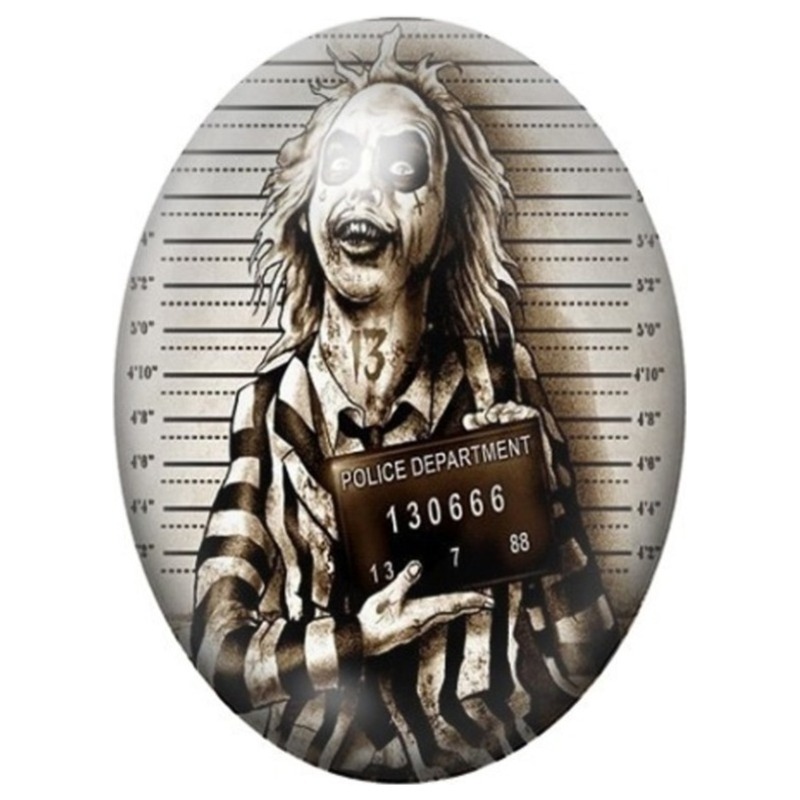 Cabochon en Verre Illustré Beetlejuice en Portrait de Police 13x18, 18x25 ou 30x40mm