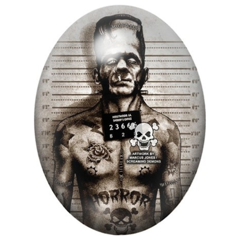 Cabochon en Verre Illustré Frankenstein en Portrait de Police 13x18, 18x25 ou 30x40mm