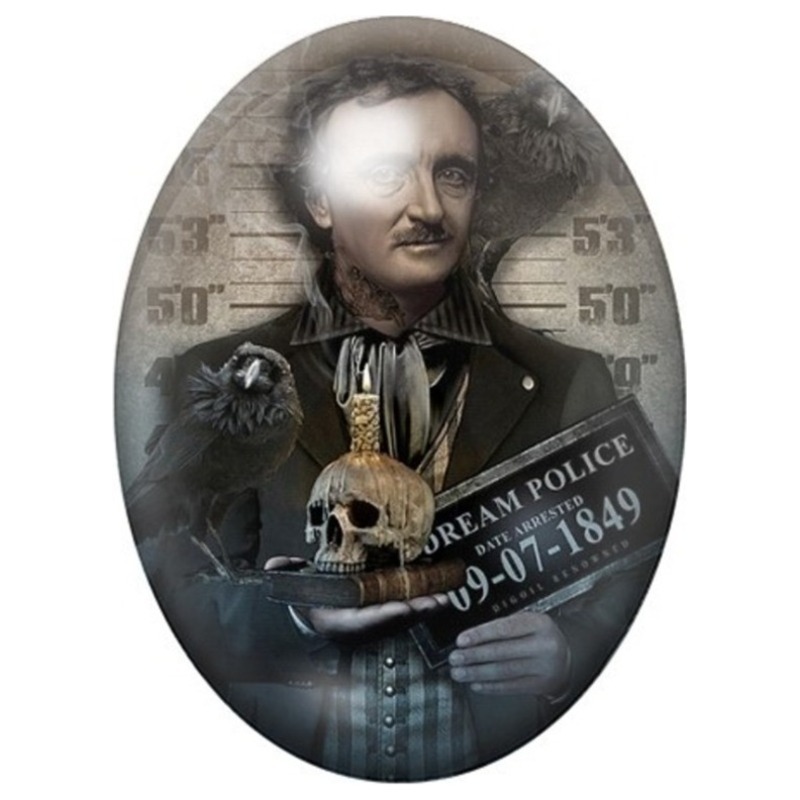 Cabochon en Verre Illustré Edgar Allan Poe en Portrait de Police 13x18, 18x25 ou 30x40mm