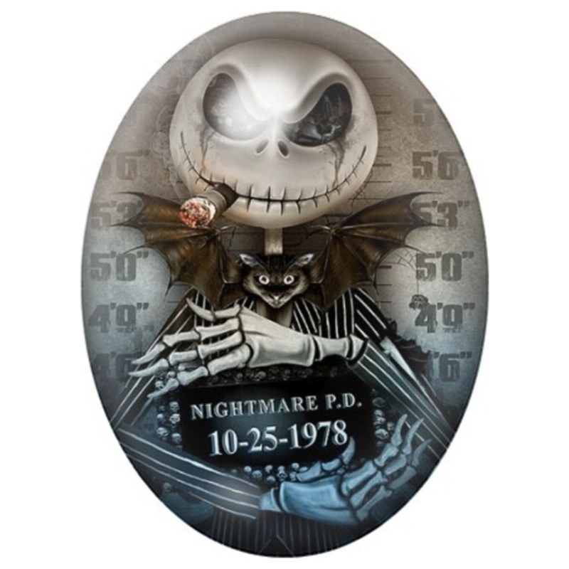 Cabochon en Verre Illustré Jack Skellington en Portrait de Police 13x18, 18x25 ou 30x40mm