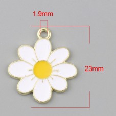 2 Breloques Marguerite en Émail Blanc Métal Doré 23x21mm