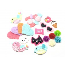 30 Cabochons Oiseau Bonbon Coeur Fleur Nuage 9-42mm pour la Création de Bijoux Fantaisie - DIY