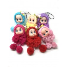 6 Porte-clés Attache Portable Pompon Poupée Peluche 8cm pour la Création de Bijoux Fantaisie - DIY