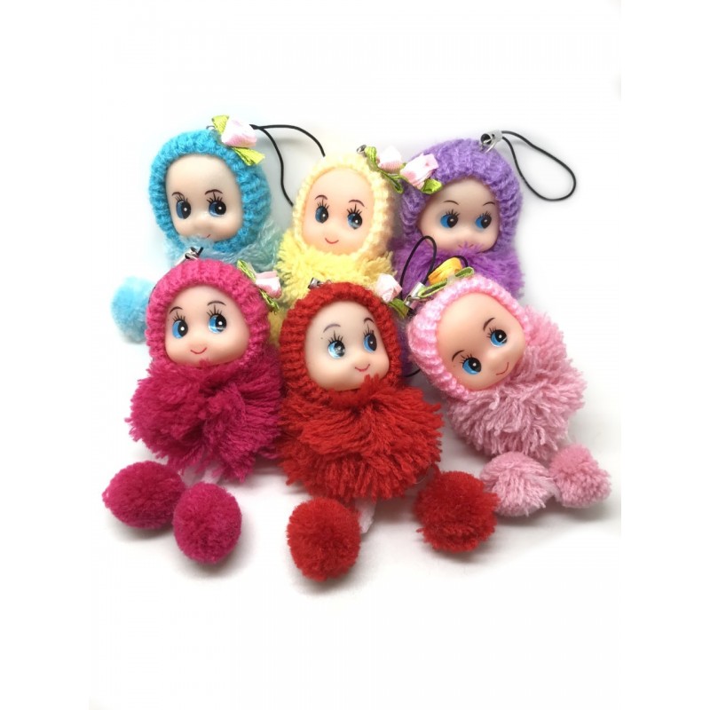 6 Porte-clés Attache Portable Pompon Poupée Peluche 8cm
