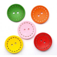 35 Grands Boutons en Bois Multicolore 25mm