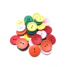 35 Grands Boutons en Bois Multicolore 25mm