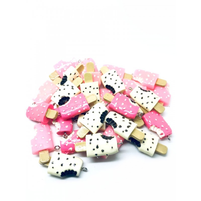 30 Grands Pendentifs Glace Vanille Fraise Chocolat 44x20mm