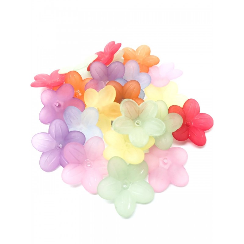 10 Perles Coupelles Fleurs en Acrylique Multicolore 20mm