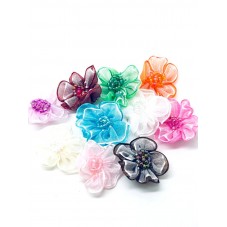 40 Appliques Fleurs Noeuds en Organza avec Perles de Rocaille 25mm