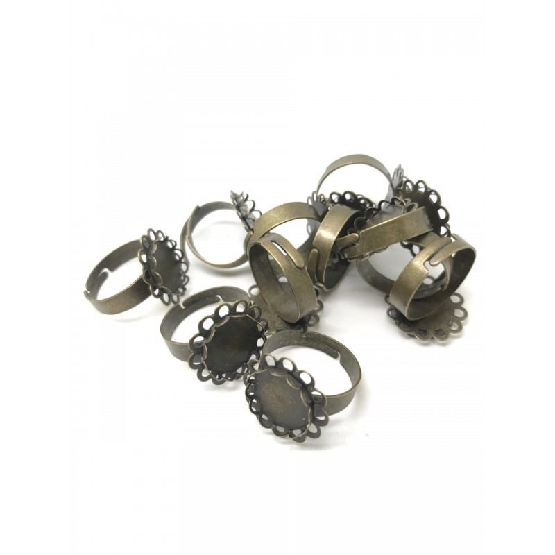10 Supports Bagues Ajustables Bronze pour Cabochon 12mm