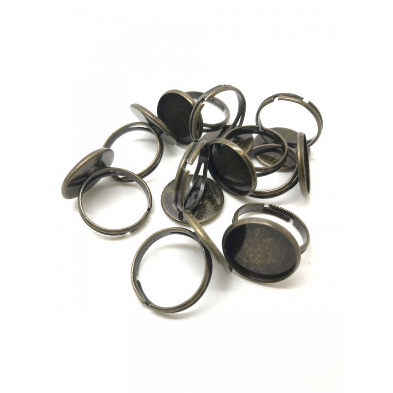 10 Supports Bagues Ajustables Bronze Festonnés pour Cabochon 16mm