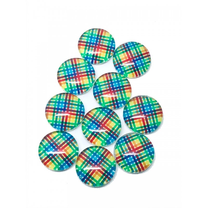 10 Cabochons en Verre Quadrillage 12mm