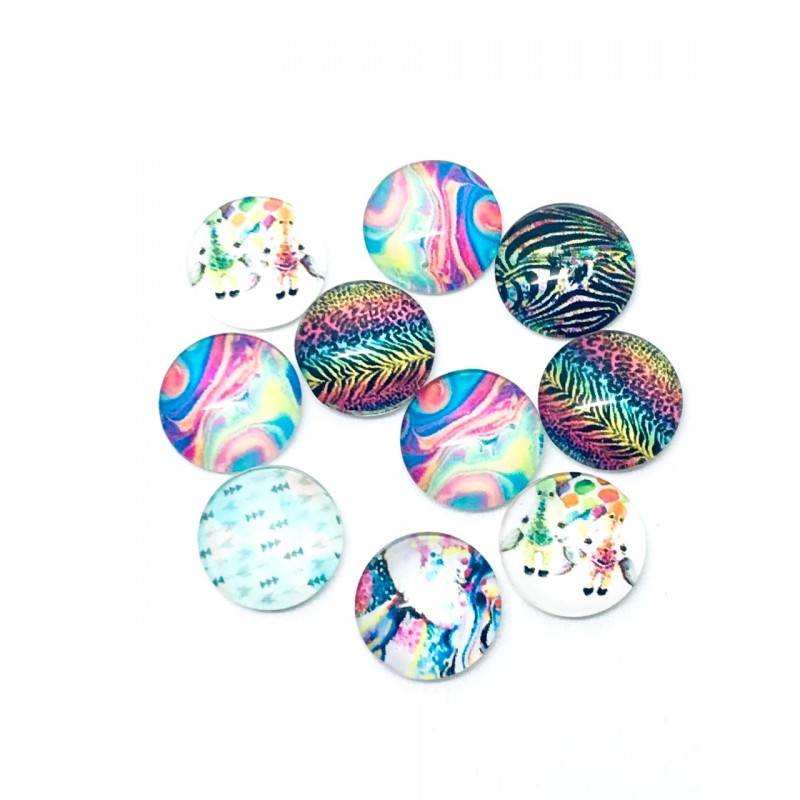 10 Cabochons en Verre Mélange Aléatoire 12mm