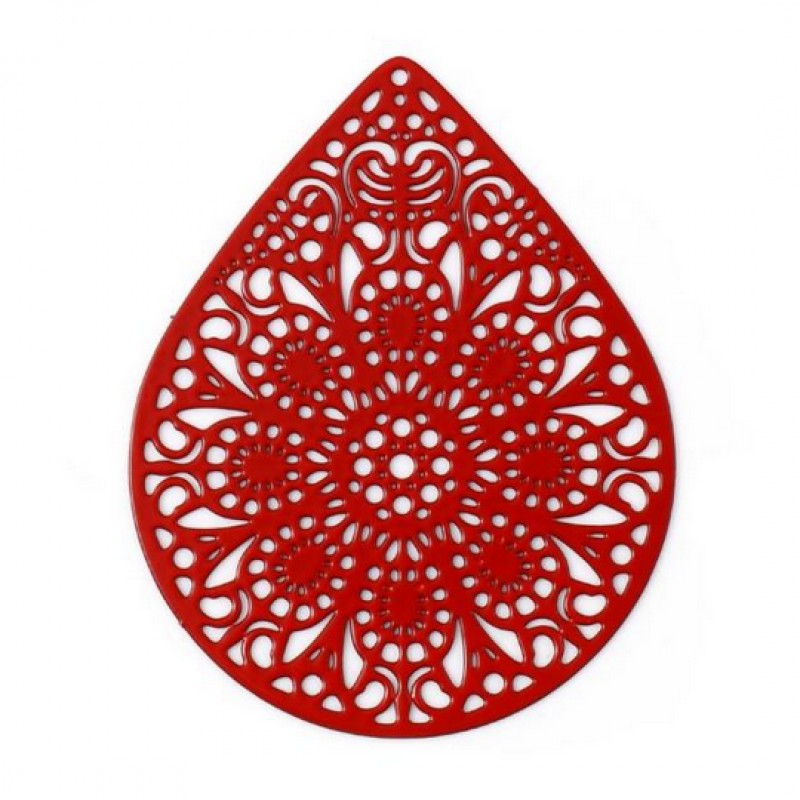 Grande Breloque Pendentif Filigrane Ajouré en Email 39x49mm