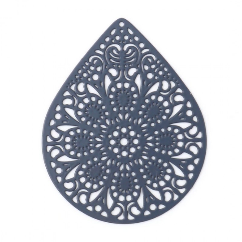 Grande Breloque Pendentif Filigrane Ajouré en Email 39x49mm