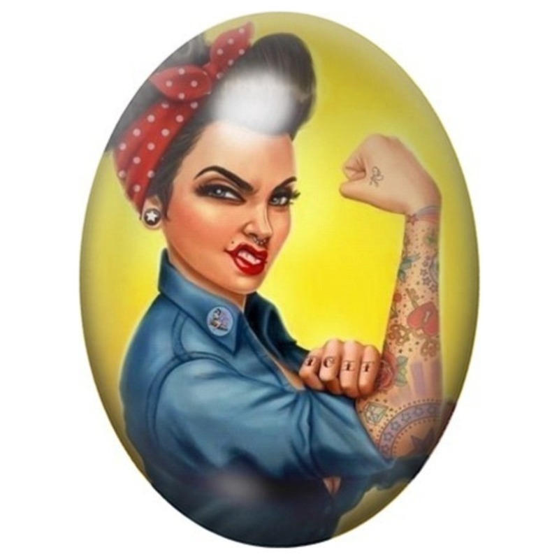 Cabochon en Verre Illustré Rosie la Riveteuse Tatouée 13x18, 18x25 ou 30x40mm