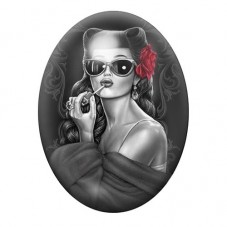 Cabochon en Verre Illustré Pin-up Rockabilly aux Lunettes Noires 13x18, 18x25 ou 30x40mm pour la création de bijoux fantaisie - 