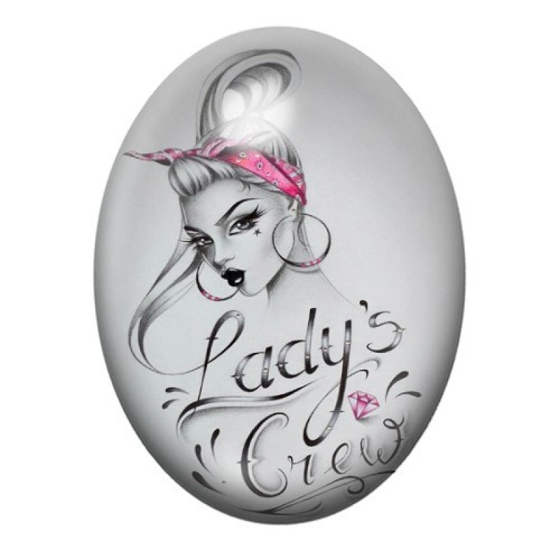Cabochon en Verre Illustré Pin-up Girl Power Rétro 13x18, 18x25 ou 30x40mm