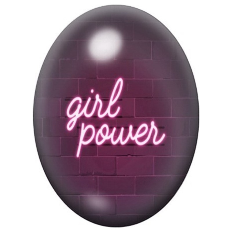 Cabochon en Verre Illustré Girl Power en Néon Rose 13x18, 18x25 ou 30x40mm