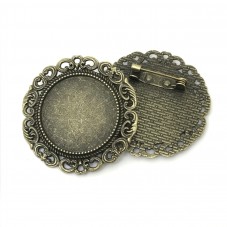 Support Broche Ornementé pour Cabochon 25mm Argenté ou Bronze