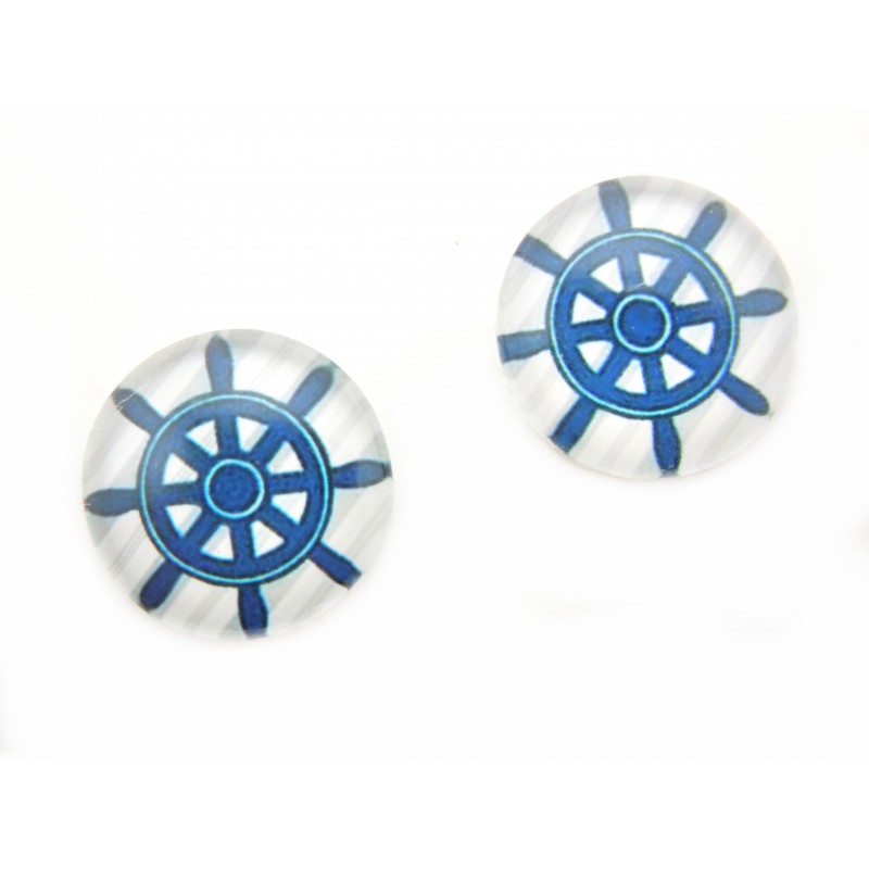 2 Cabochons en Verre Illustrés Mer Barre à Roue 12mm