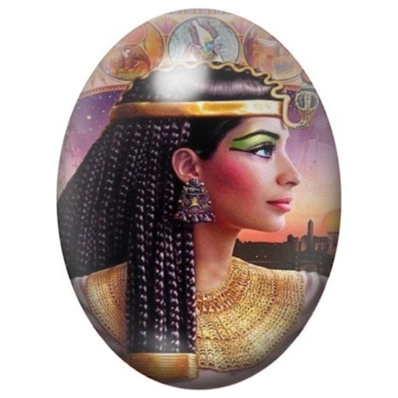 Cabochon en Verre Illustré Reine Égyptienne devant le Nil 13x18, 18x25 ou 30x40mm
