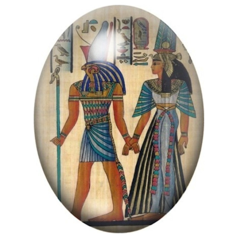 Cabochon en Verre Illustré Couple Égyptien se Tenant la Main 13x18, 18x25 ou 30x40mm