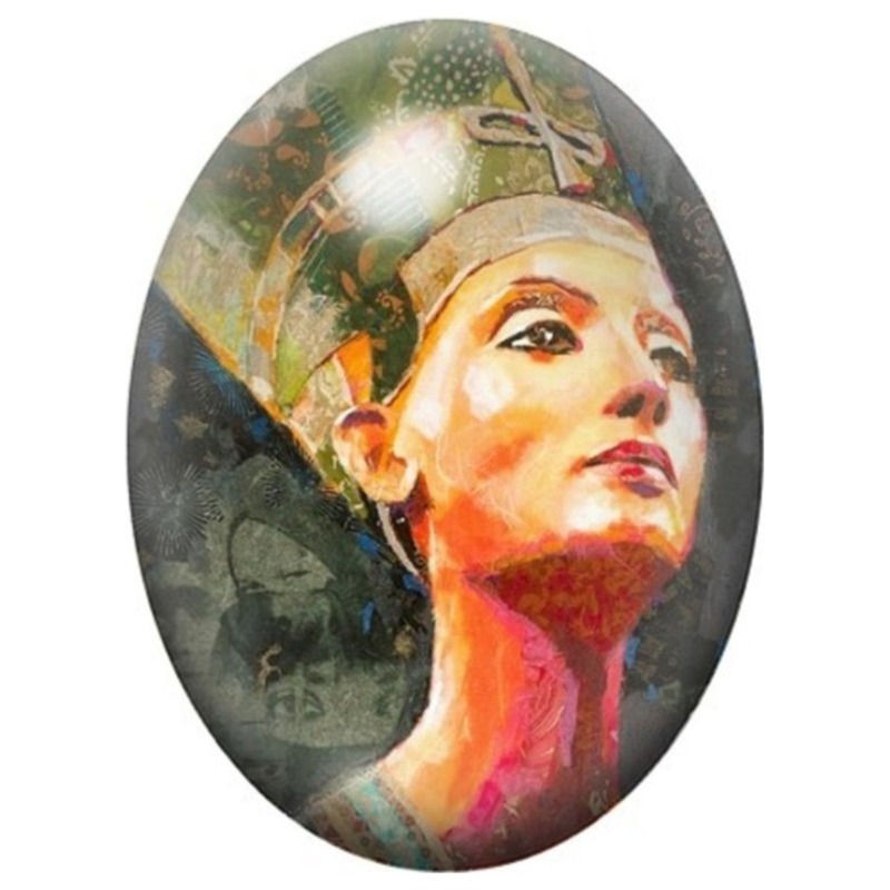 Cabochon en Verre Illustré Néfertiti au Regard Levé 13x18, 18x25 ou 30x40mm