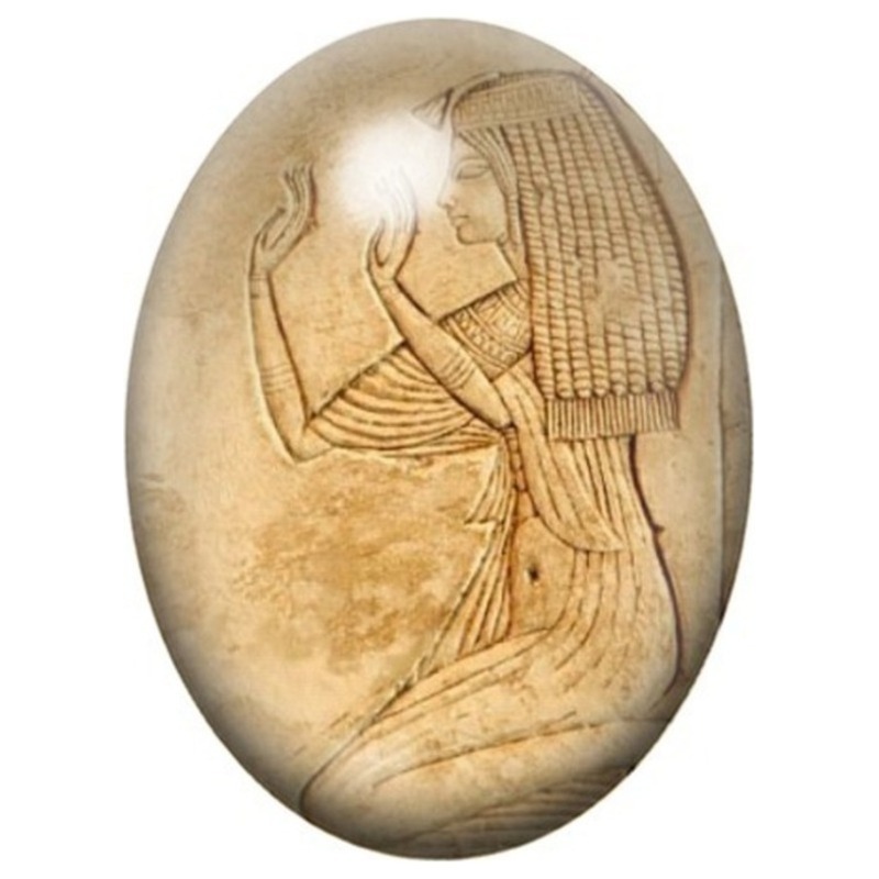 Cabochon en Verre Illustré Femme Égyptienne Gravée sur Papyrus 13x18, 18x25 ou 30x40mm