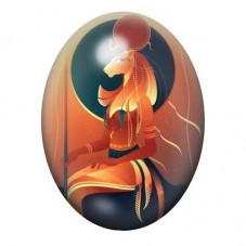 Cabochon en Verre Illustré Déesse Égyptienne au Disque Rouge 13x18, 18x25 ou 30x40mm pour la création de bijoux fantaisie - DIY