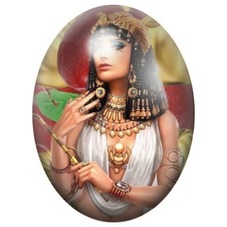Cabochon en Verre Illustré Cléopâtre aux Parures d’Or 13x18, 18x25 ou 30x40mm pour la création de bijoux fantaisie - DIY