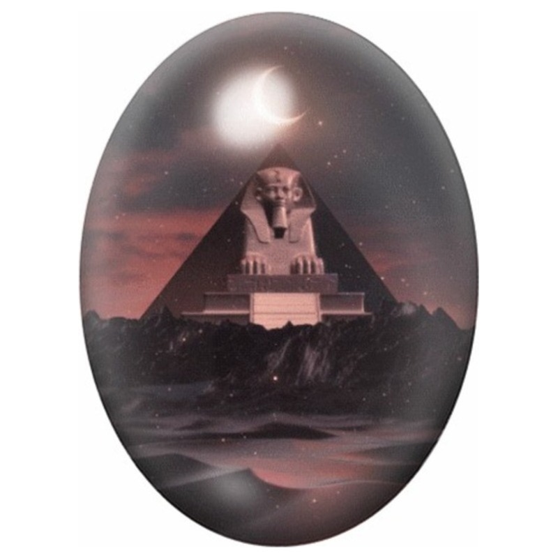 Cabochon en Verre Illustré Sphinx sous le Croissant de Lune 13x18, 18x25 ou 30x40mm