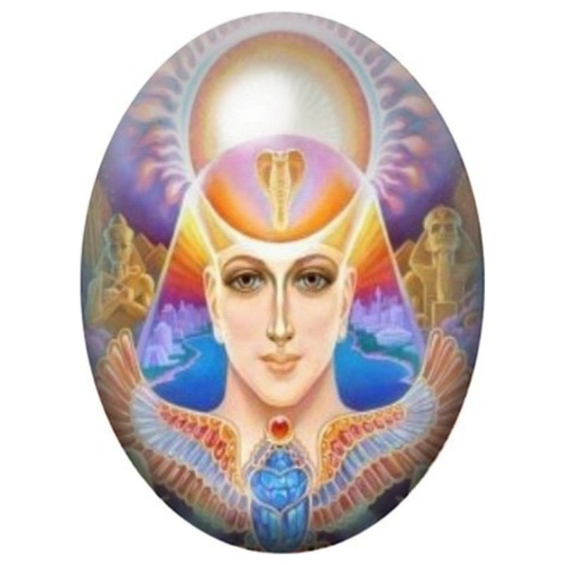 Cabochon en Verre Illustré Déesse au Cobra Solaire 13x18, 18x25 ou 30x40mm