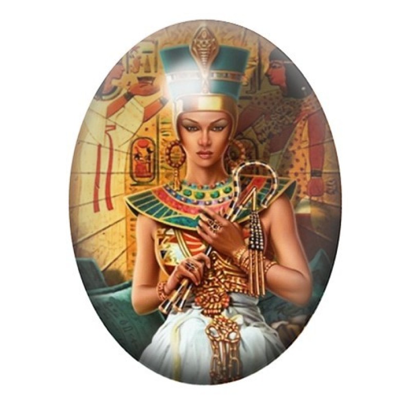 Cabochon en Verre Illustré Reine Égyptienne au Sceptre 13x18, 18x25 ou 30x40mm