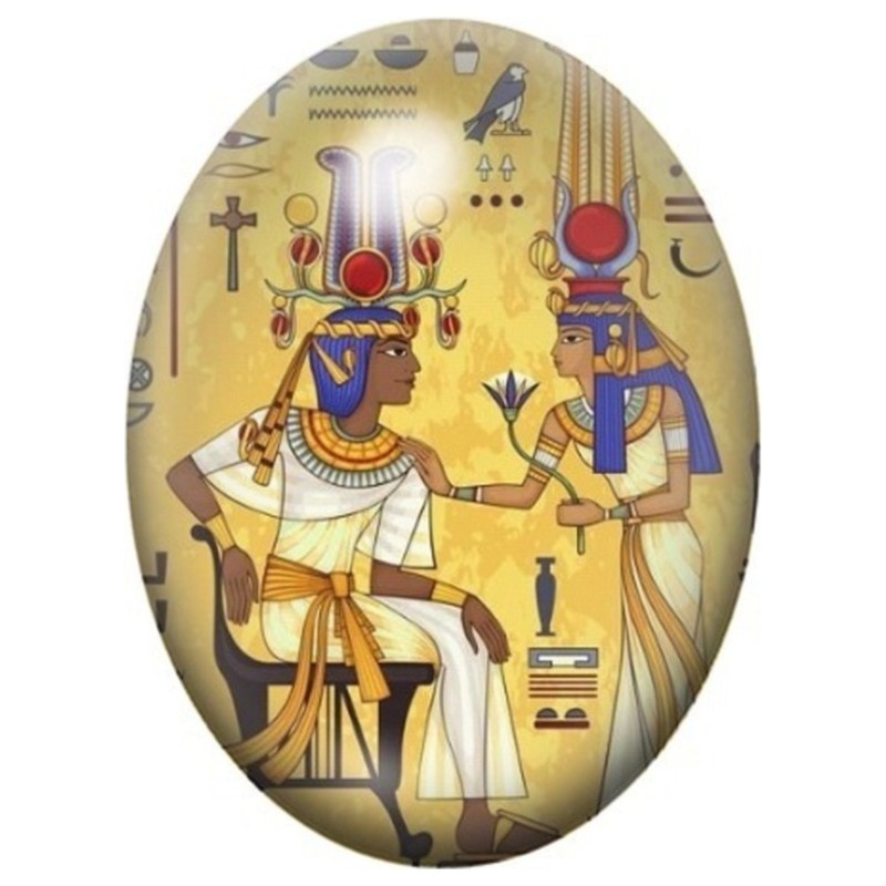 Cabochon en Verre Illustré Deux Divinités au Rituel Solaire 13x18, 18x25 ou 30x40mm