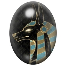 Cabochon en Verre Illustré Profil d’Anubis Bleu et Or 13x18, 18x25 ou 30x40mm pour la création de bijoux fantaisie - DIY