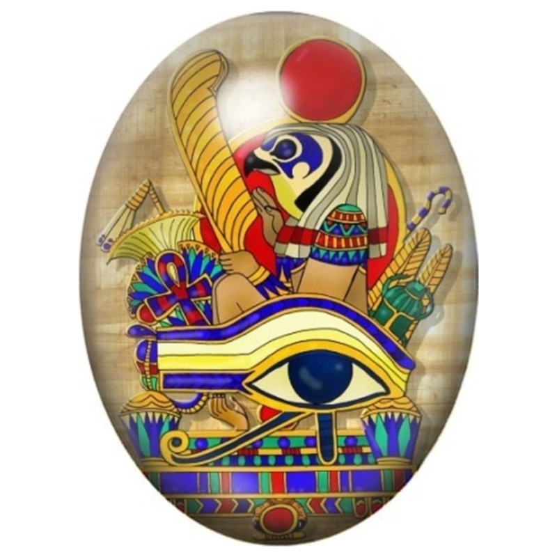 Cabochon en Verre Illustré Œil d’Horus aux Symboles Royaux 13x18, 18x25 ou 30x40mm