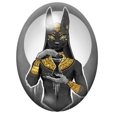 Cabochon en Verre Illustré Anubis en Statue Noire et Or 13x18, 18x25 ou 30x40mm pour la création de bijoux fantaisie - DIY