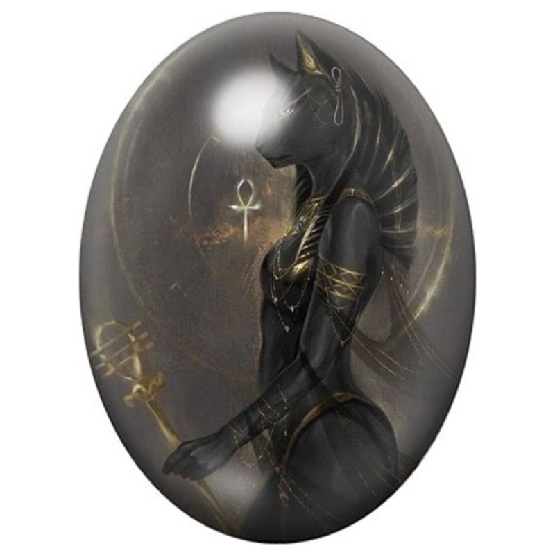 Cabochon en Verre Illustré Anubis Guerrier à la Croix Ânkh 13x18, 18x25 ou 30x40mm
